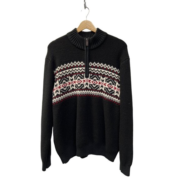 Izod Black & Red Quarter Zip Fair Isle Warm Sweater - Picture 2 of 8
